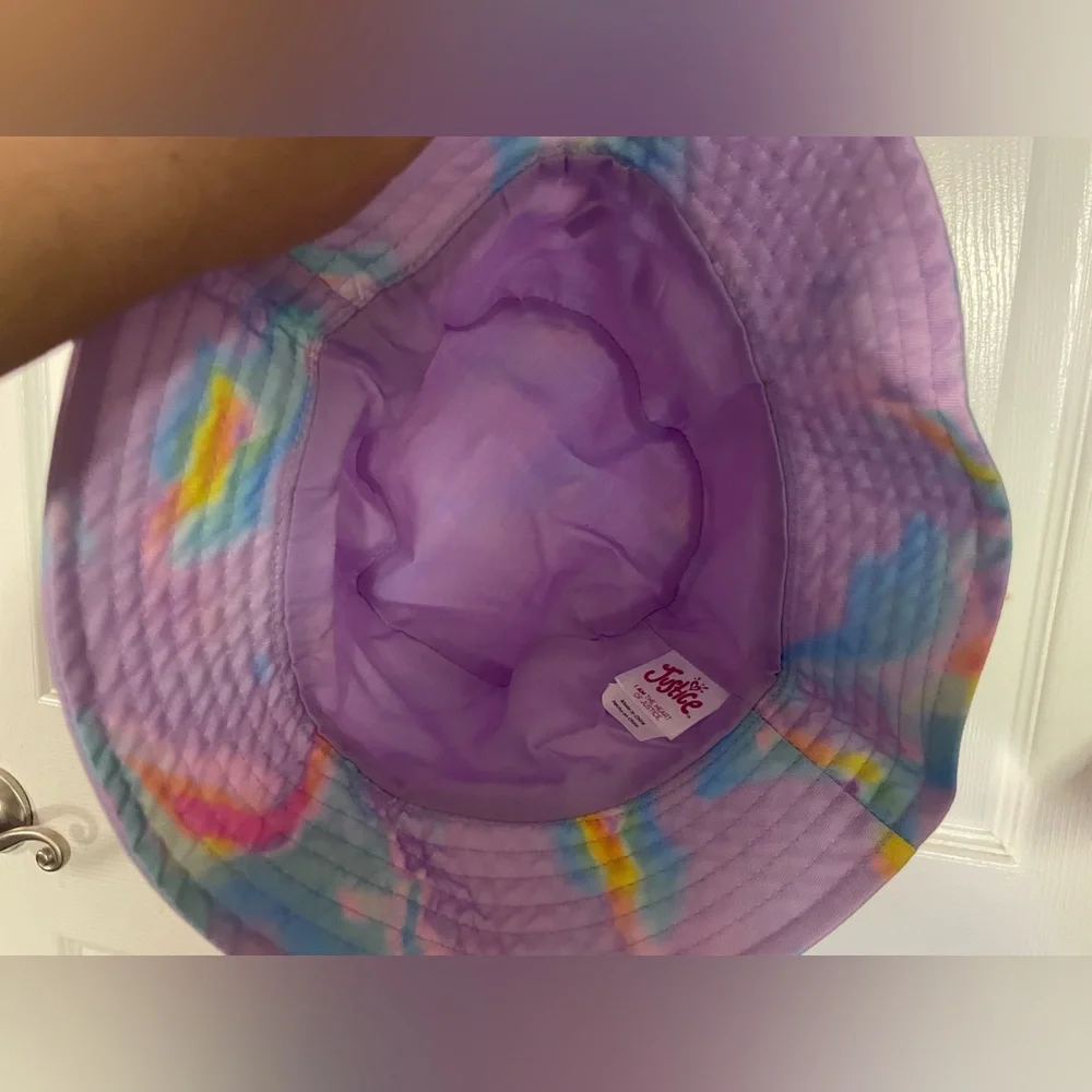 Justice Rainbow Tie Dye Bucket Hat Girls‎ One Size Glitter Logo Pastel NWT